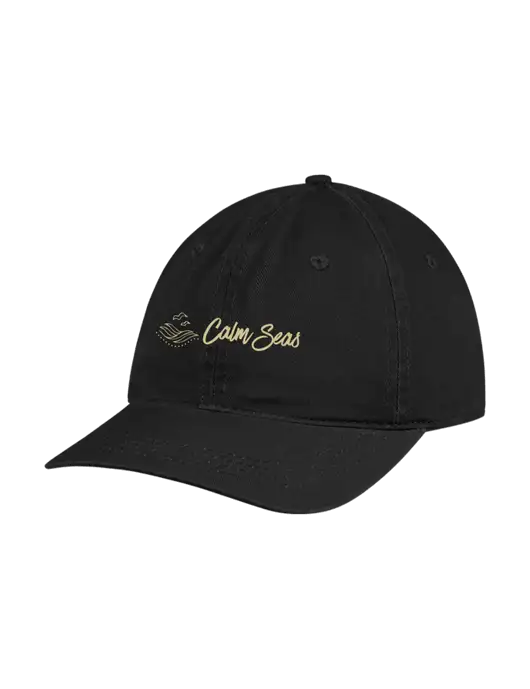 Garment Washed Unstructured Twill Black Cap w/Calm Seas Psychotherapy Logo