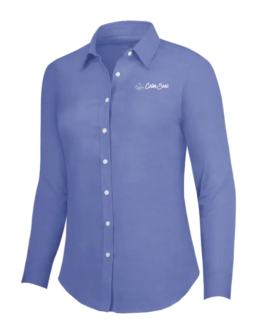 Navy Womens SuperPro Oxford Shirt w/Calm Seas Psychotherapy Logo