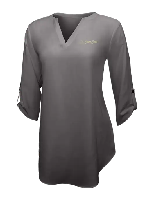 Dark Grey Womens 3/4 Sleeve Tunic Blouse w/Calm Seas Psychotherapy Logo