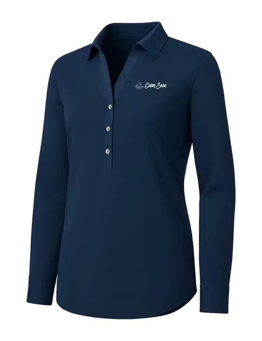 Womens Navy City Stretch Shirt w/Calm Seas Psychotherapy Logo