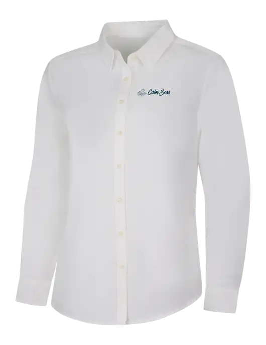 Womens White Long Sleeve Superpro React Twill Shirt w/Calm Seas Psychotherapy Logo