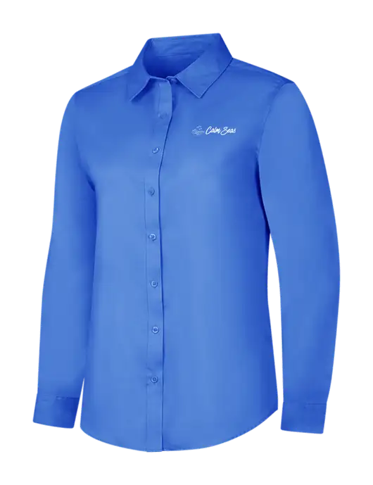 Dark Carolina Blue Womens Long Sleeve Superpro React Twill Shirt w/Calm Seas Psychotherapy Logo
