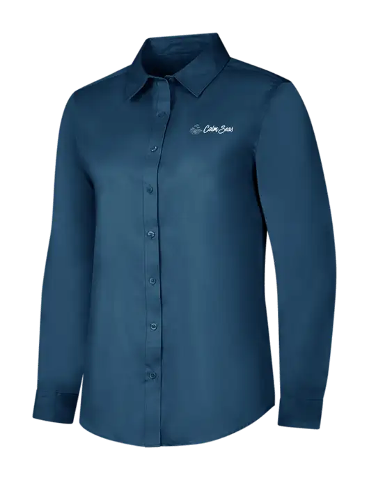 Light Navy Womens Long Sleeve Superpro React Twill Shirt w/Calm Seas Psychotherapy Logo