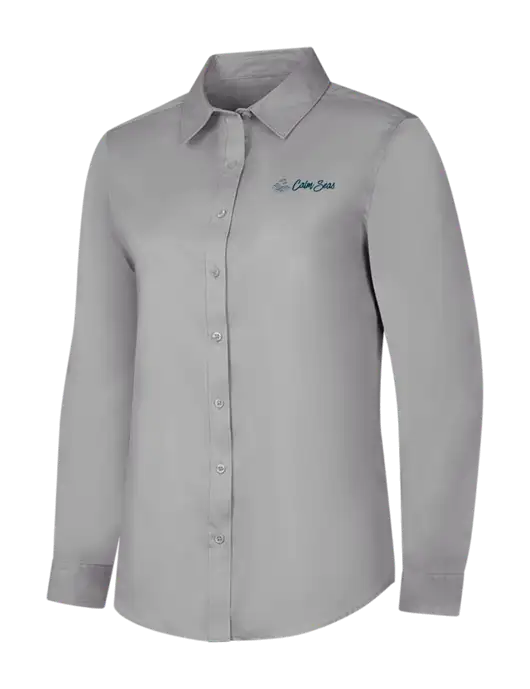 Light Grey Womens Long Sleeve Superpro React Twill Shirt w/Calm Seas Psychotherapy Logo