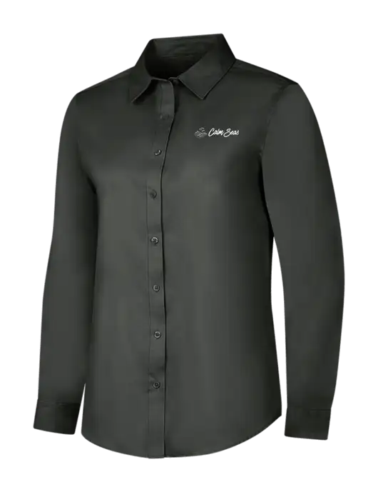 Dark Grey Womens Long Sleeve Superpro React Twill Shirt w/Calm Seas Psychotherapy Logo