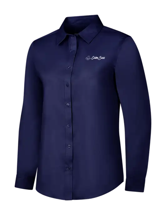 Navy Womens Long Sleeve Superpro React Twill Shirt w/Calm Seas Psychotherapy Logo