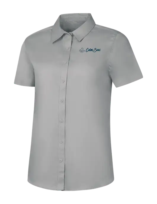 Womens Light Grey Short Sleeve Superpro React Twill Shirt w/Calm Seas Psychotherapy Logo