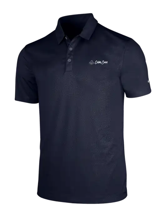 NIKE Dark Navy Dri-Fit Embossed Tri-Blade Polo w/Calm Seas Psychotherapy Logo