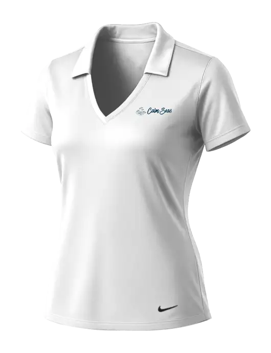 NIKE White Womens Dri-Fit Vertical Mesh Polo w/Calm Seas Psychotherapy Logo