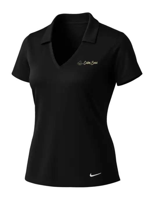 NIKE Black Womens Dri-Fit Vertical Mesh Polo w/Calm Seas Psychotherapy Logo