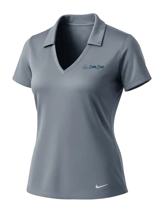 NIKE Medium Grey Womens Dri-Fit Vertical Mesh Polo w/Calm Seas Psychotherapy Logo