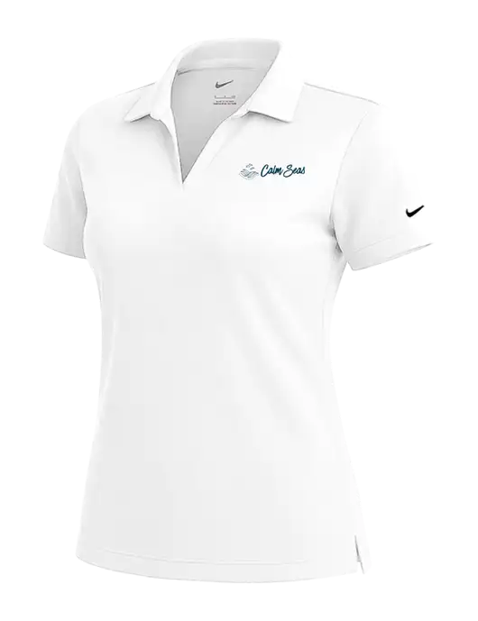 NIKE White Womens Dri-Fit Micro Pique Polo w/Calm Seas Psychotherapy Logo