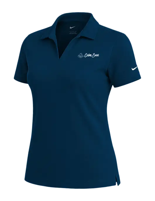 NIKE Navy Womens Dri-Fit Micro Pique Polo w/Calm Seas Psychotherapy Logo