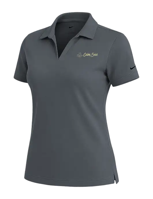 NIKE Dark Grey Womens Dri-Fit Micro Pique Polo w/Calm Seas Psychotherapy Logo