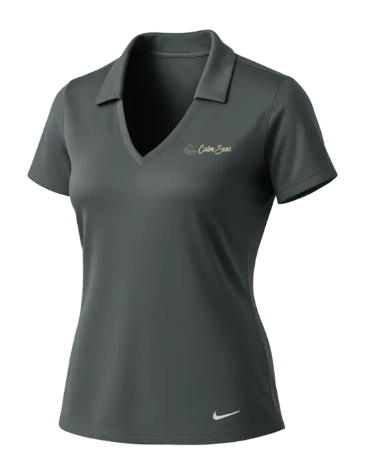 NIKE Dark Grey Womens Dri-Fit Vertical Mesh Polo w/Calm Seas Psychotherapy Logo