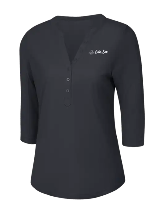 OGIO Charcoal Grey Jewel Henley w/Calm Seas Psychotherapy Logo