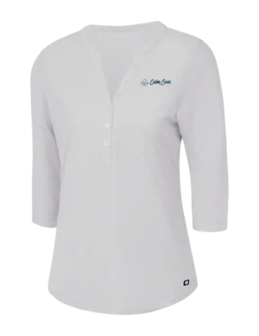 OGIO Bright White Jewel Henley w/Calm Seas Psychotherapy Logo