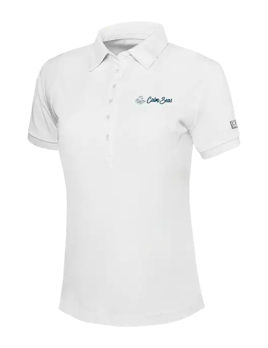 OGIO Womens Bright White Jewel Polo w/Calm Seas Psychotherapy Logo
