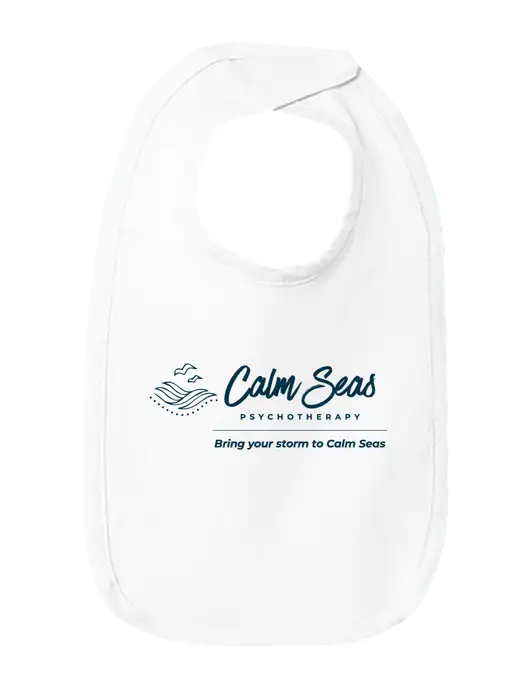 Rabbit Skins White Infant Premium Jersey Bib w/Calm Seas Psychotherapy Logo