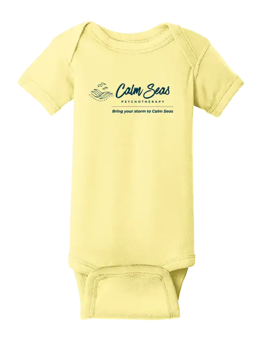 Rabbit Skins Banana Infant Short Sleeve Baby Rib Bodysuit w/Calm Seas Psychotherapy Logo