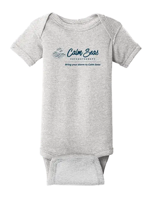 Rabbit Skins Light Grey Heather Infant Short Sleeve Baby Rib Bodysuit w/Calm Seas Psychotherapy Logo