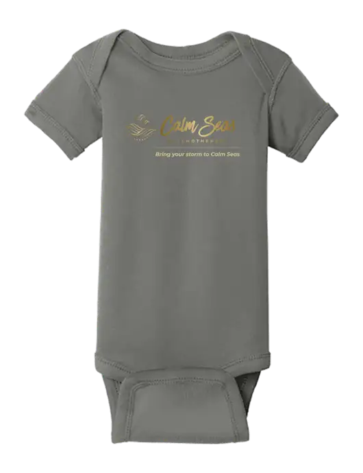 Rabbit Skins Charcoal Infant Short Sleeve Baby Rib Bodysuit w/Calm Seas Psychotherapy Logo