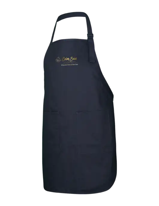 Full-Length Black Apron With Pockets w/Calm Seas Psychotherapy Logo