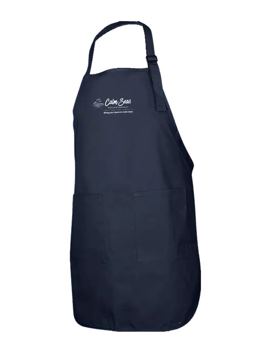 Full-Length Navy Apron With Pockets w/Calm Seas Psychotherapy Logo
