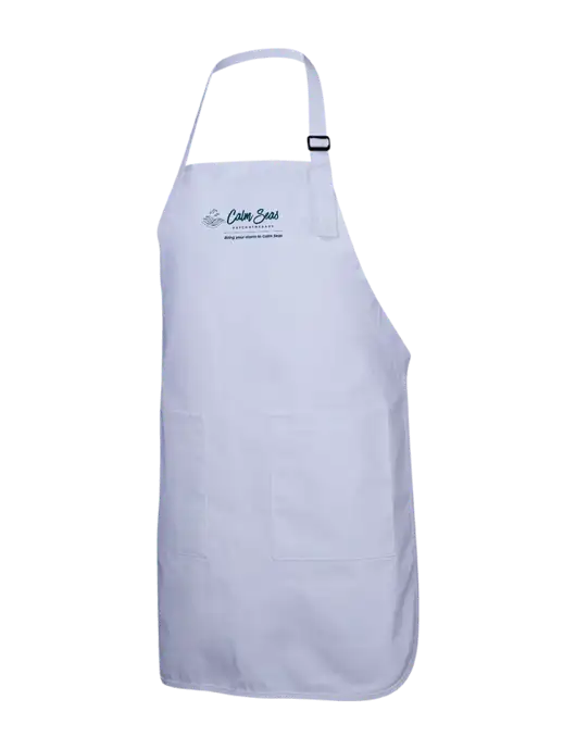 Full-Length White Apron With Pockets w/Calm Seas Psychotherapy Logo