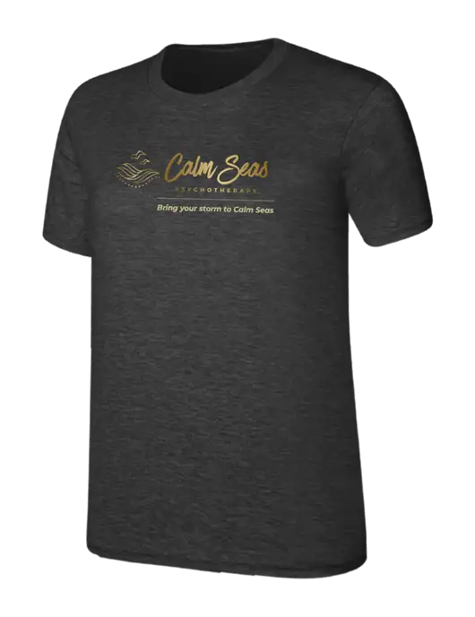 Womens Ring Spun Dark Heather Grey 4.5 oz T-Shirt w/Calm Seas Psychotherapy Logo