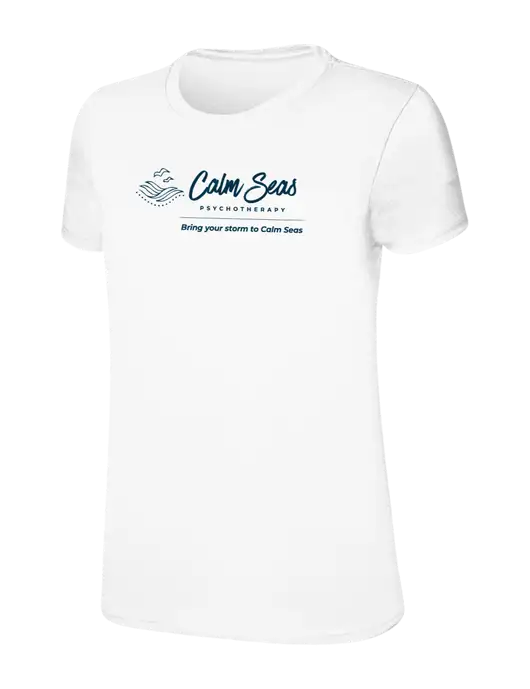 Womens Ring Spun White 4.5 oz T-Shirt w/Calm Seas Psychotherapy Logo