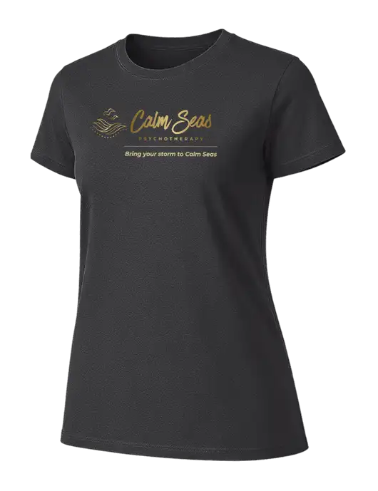 Womens Ring Spun Charcoal 4.5 oz T-Shirt w/Calm Seas Psychotherapy Logo