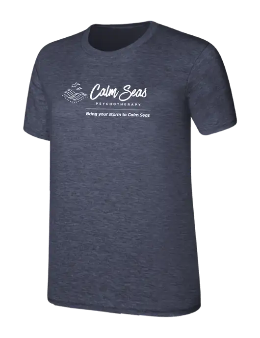 Womens Ring Spun Heather Navy 4.5 oz T-Shirt w/Calm Seas Psychotherapy Logo