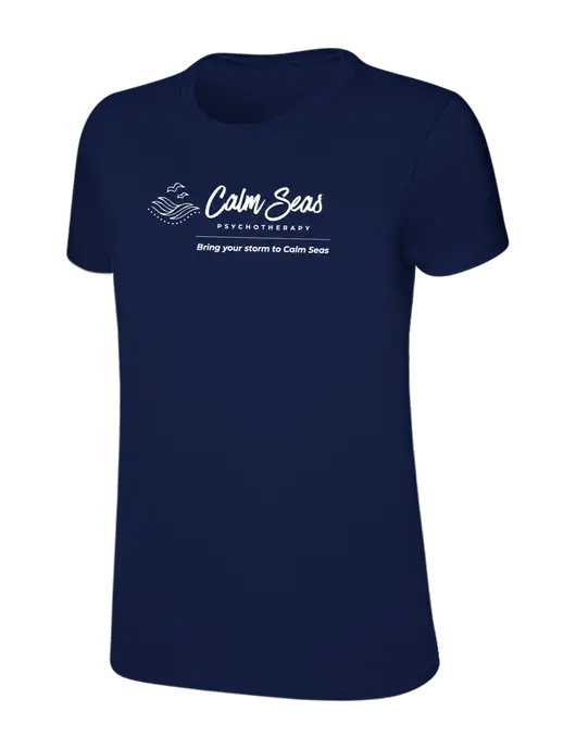 Womens Ring Spun Navy 4.5 oz T-Shirt w/Calm Seas Psychotherapy Logo
