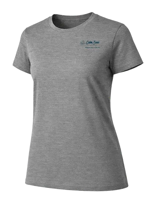 Womens Ring Spun Light Grey Heather 4.5 oz T-Shirt w/Calm Seas Psychotherapy Logo