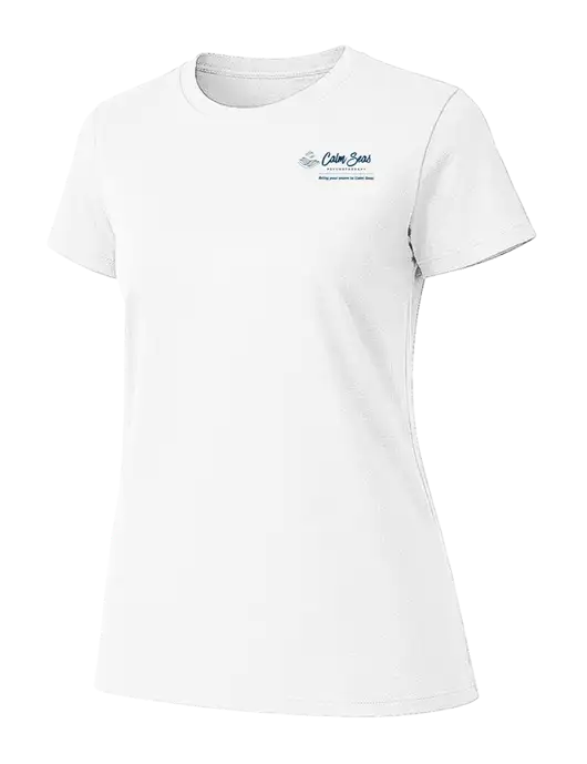Womens Ring Spun White 4.5 oz T-Shirt w/Calm Seas Psychotherapy Logo