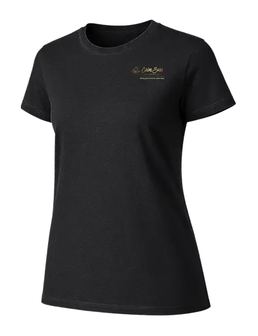 Womens Ring Spun Jet Black 4.5 oz T-Shirt w/Calm Seas Psychotherapy Logo