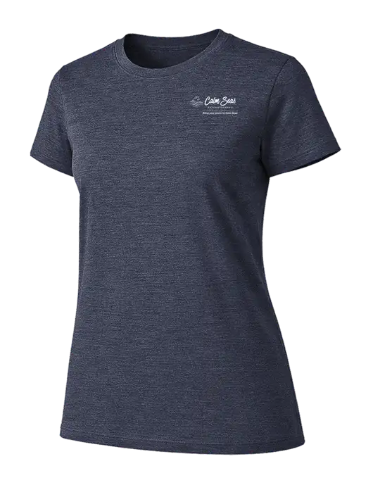 Womens Ring Spun Heather Navy 4.5 oz T-Shirt w/Calm Seas Psychotherapy Logo