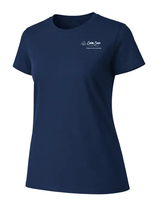 Womens Ring Spun Navy 4.5 oz T-Shirt w/Calm Seas Psychotherapy Logo