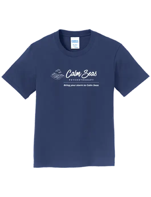 Youth Ring Spun Navy 4.5 oz T-Shirt w/Calm Seas Psychotherapy Logo