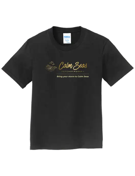 Youth Ring Spun Jet Black 4.5 oz T-Shirt w/Calm Seas Psychotherapy Logo