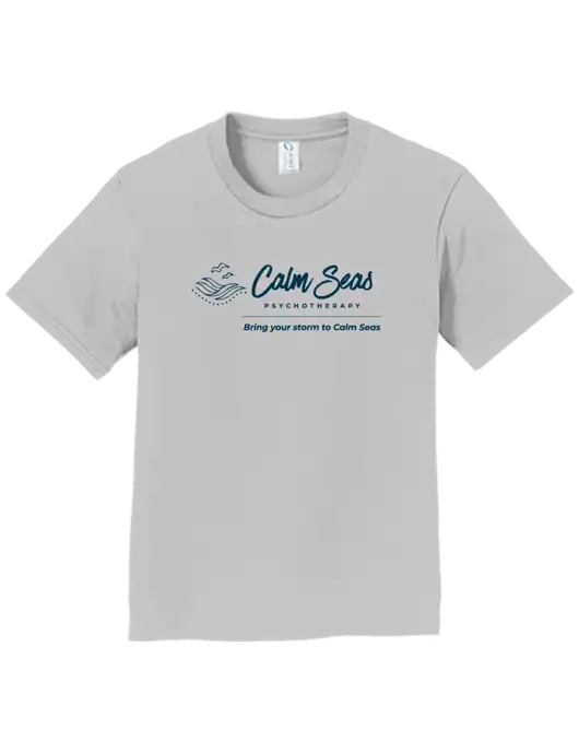 Youth Ring Spun Silver 4.5 oz T-Shirt w/Calm Seas Psychotherapy Logo