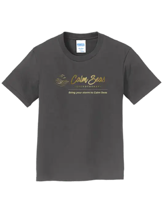 Youth Ring Spun Charcoal 4.5 oz T-Shirt w/Calm Seas Psychotherapy Logo