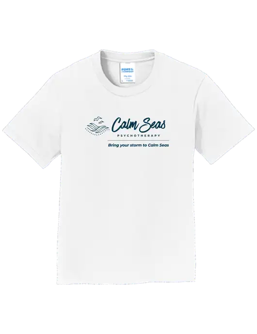 Youth Ring Spun White 4.5 oz T-Shirt w/Calm Seas Psychotherapy Logo