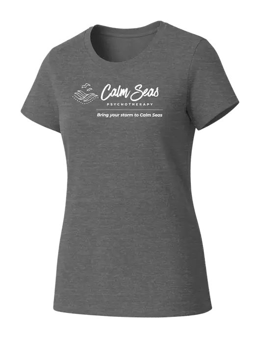 Womens Seriously Soft Grey Frost T-Shirt w/Calm Seas Psychotherapy Logo