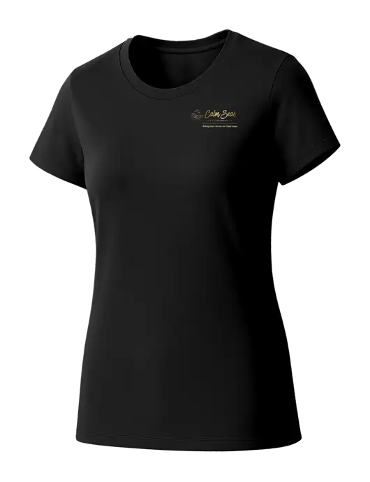 Womens Seriously Soft Black T-Shirt w/Calm Seas Psychotherapy Logo