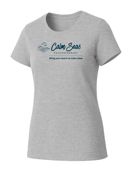 Womens Seriously Soft Light Heathered Grey T-Shirt w/Calm Seas Psychotherapy Logo