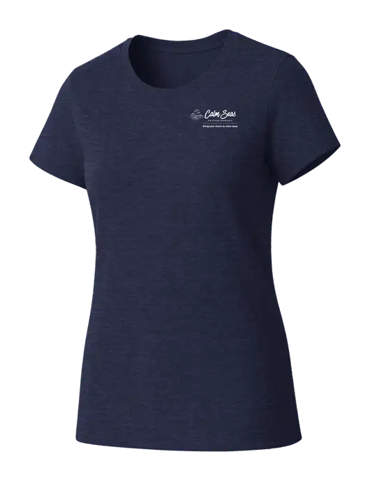 Womens Seriously Soft Heathered Navy T-Shirt w/Calm Seas Psychotherapy Logo