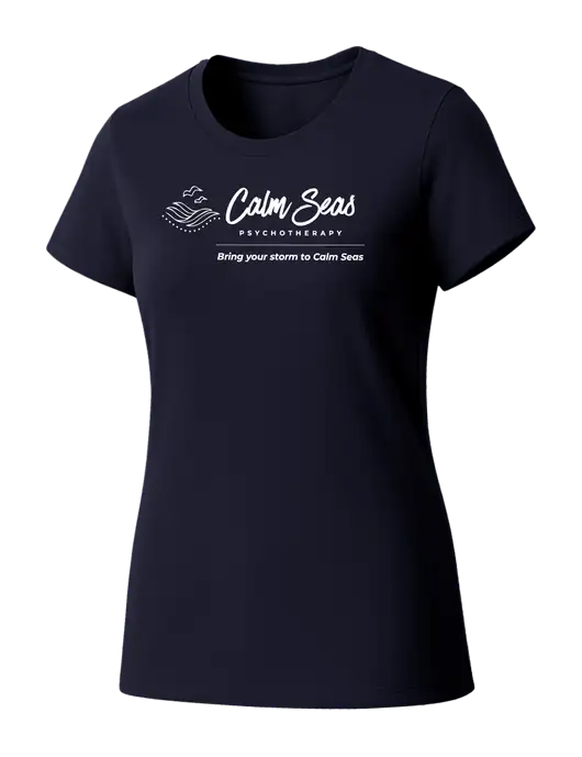 Womens Seriously Soft New Navy T-Shirt w/Calm Seas Psychotherapy Logo