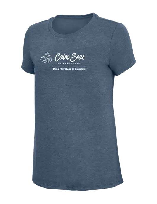 Womens Simply Soft Navy Frost 4.5oz  Poly/Combed Ring Spun Cotton T-Shirt w/Calm Seas Psychotherapy Logo